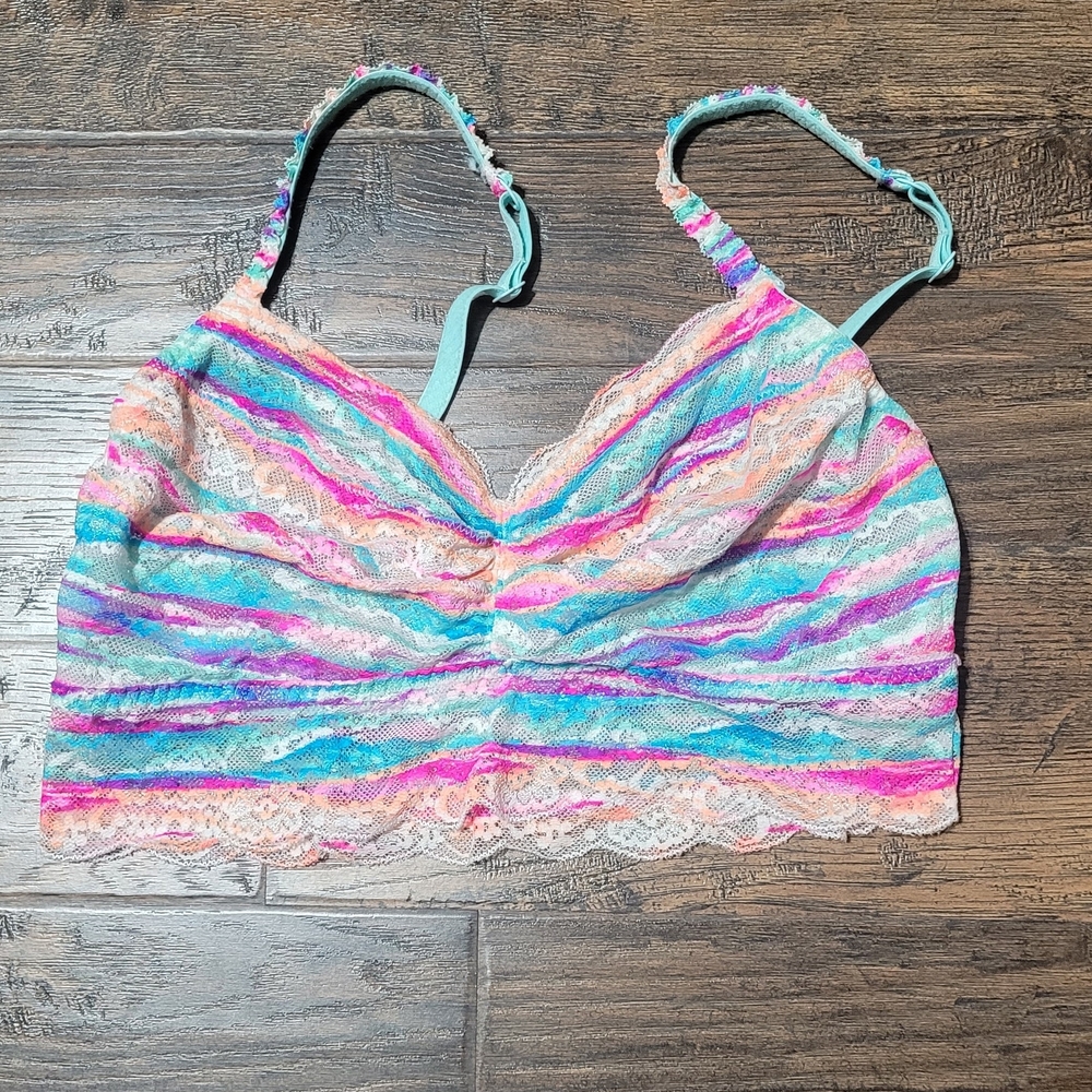 PINK Victoria's Secret Multicolor Striped Lace Bralette in Pink, Teal & Purple